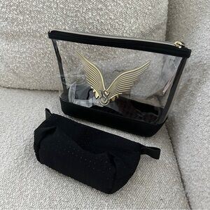 Victorias Secret Black Gold Transparent Women's Makeup Bag with Bedazzled Pouch